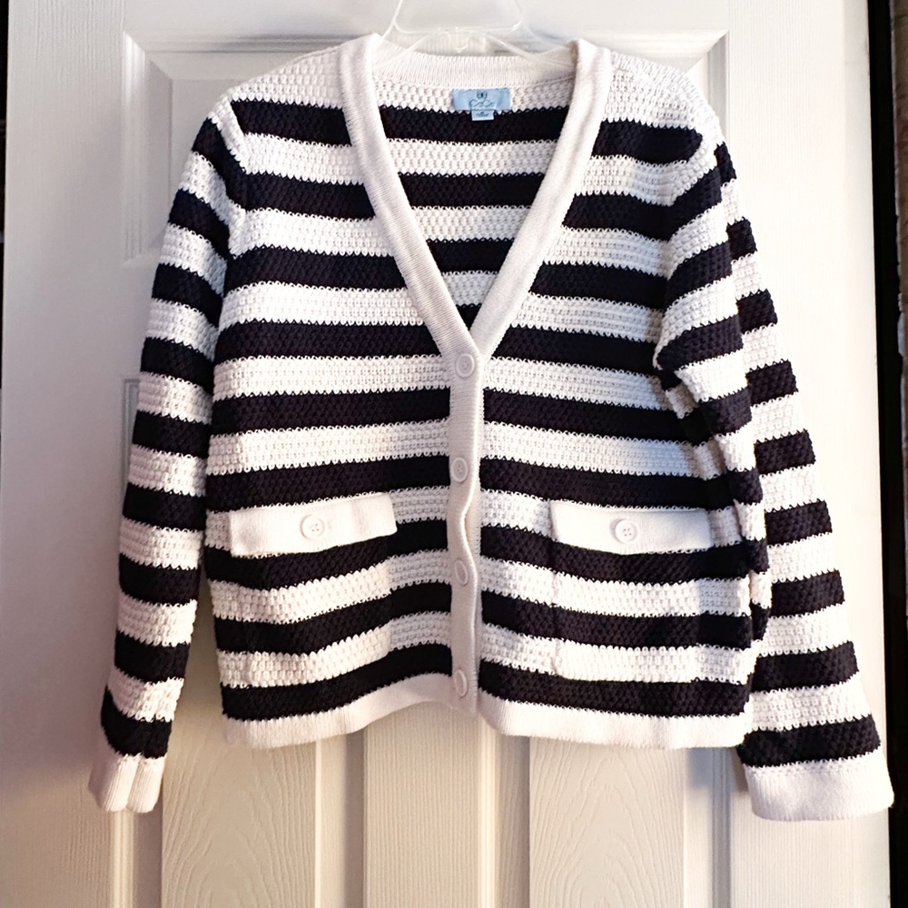 CeCe cotton mariner stripe cardigan